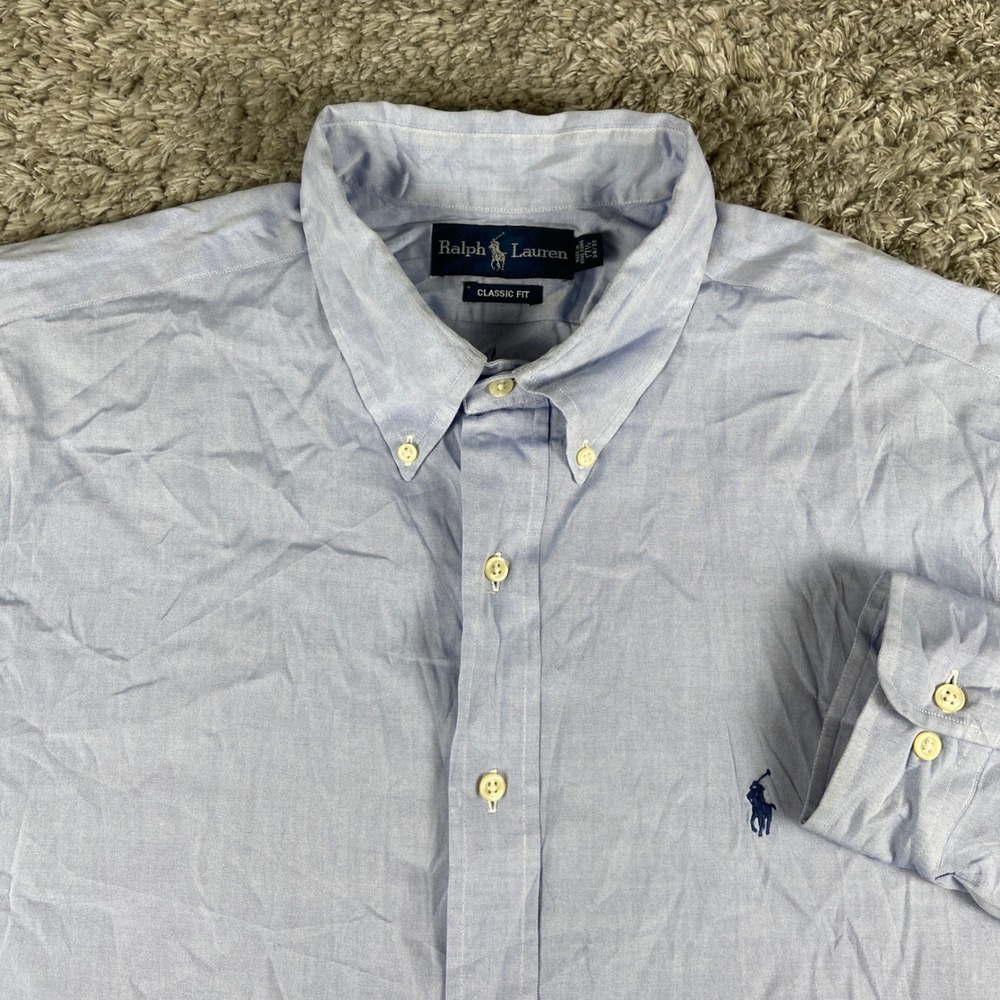 Ralph Lauren Classic Fit Mens 17.5 34/35 XL Blue Long Sleeve Button Down Shirt